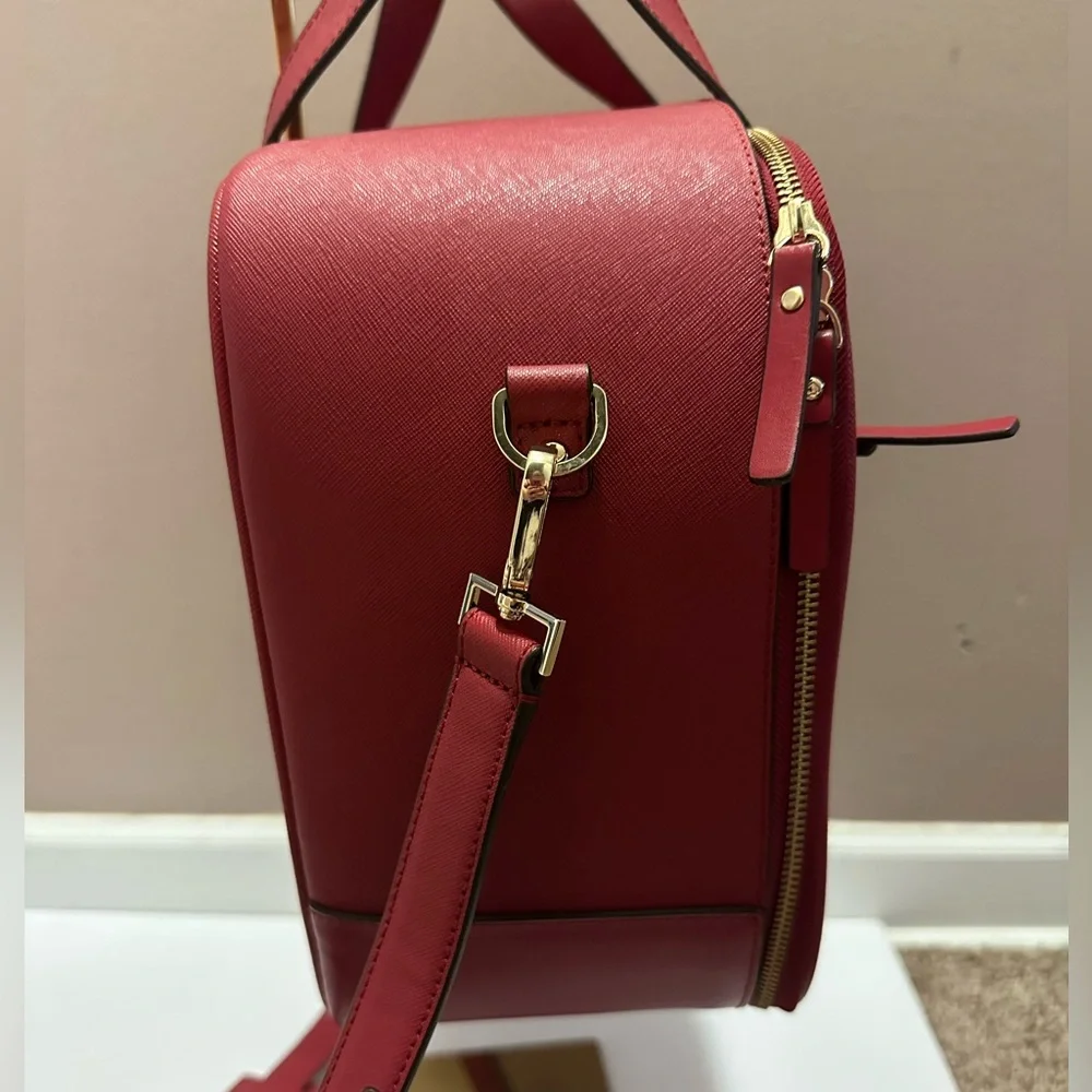 Kate Spade EUC Red Saffiano Leather Bon Voyage Suitcase Topper Travel Bag